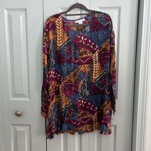 New Aura Womens Artsy Boho Long Tunic Top Medium Long Sleeve Festival Hippie
